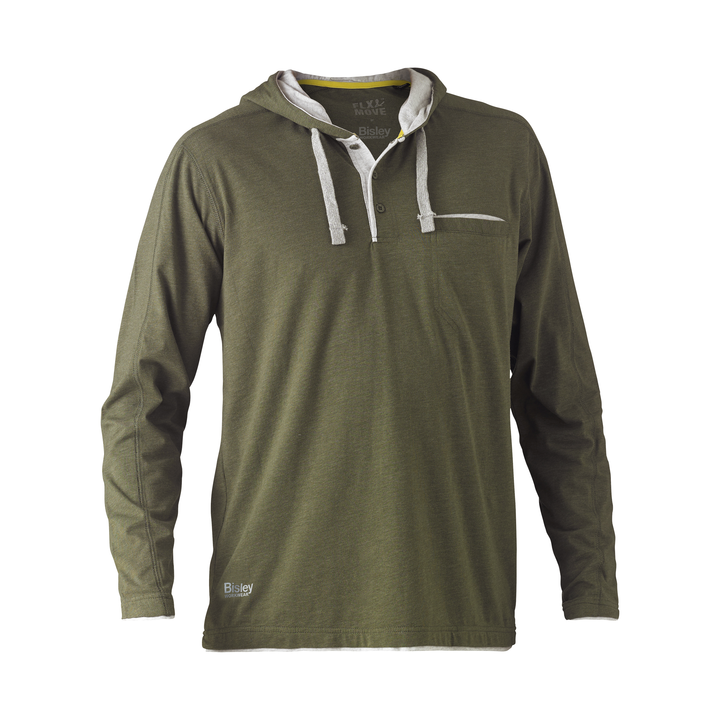 Bisley Flex & Move Cotton Hooded Long Sleeve T-Shirt